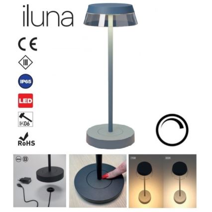 Redo 90310 - Lampe de table tactile à intensité variable ILUNA LED/2,5W/5V 2700-3000K 3000 mAh IP65 bleu