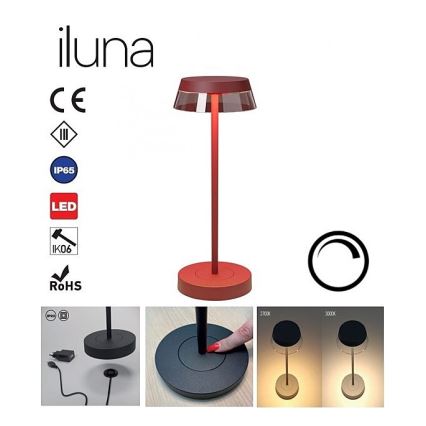 Redo 90311- Lampe de table tactile à intensité variable ILUNA LED/2,5W/5V 2700-3000K 3000 mAh IP65 rouge