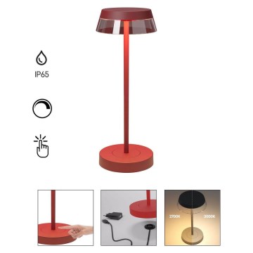 Redo 90311- Lampe de table tactile à intensité variable ILUNA LED/2,5W/5V 2700-3000K 3000 mAh IP65 rouge