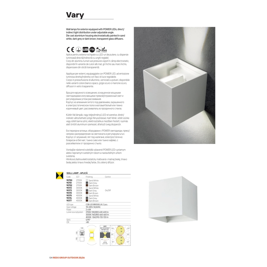 Redo 90552 - Applique murale d'extérieur LED VARY 2xLED/10W/230V 3000K IP54 blanche