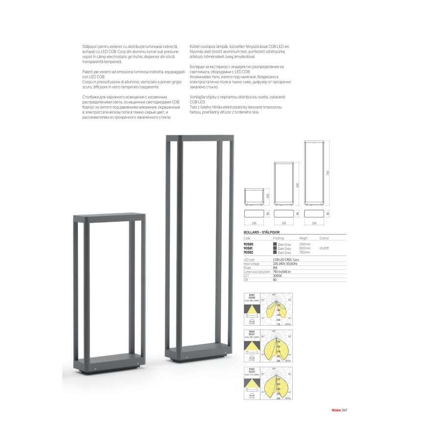 Redo 90581 - Lampe extérieure LED WAKE LED/8W/230V 3000K 50 cm IP65 anthracite