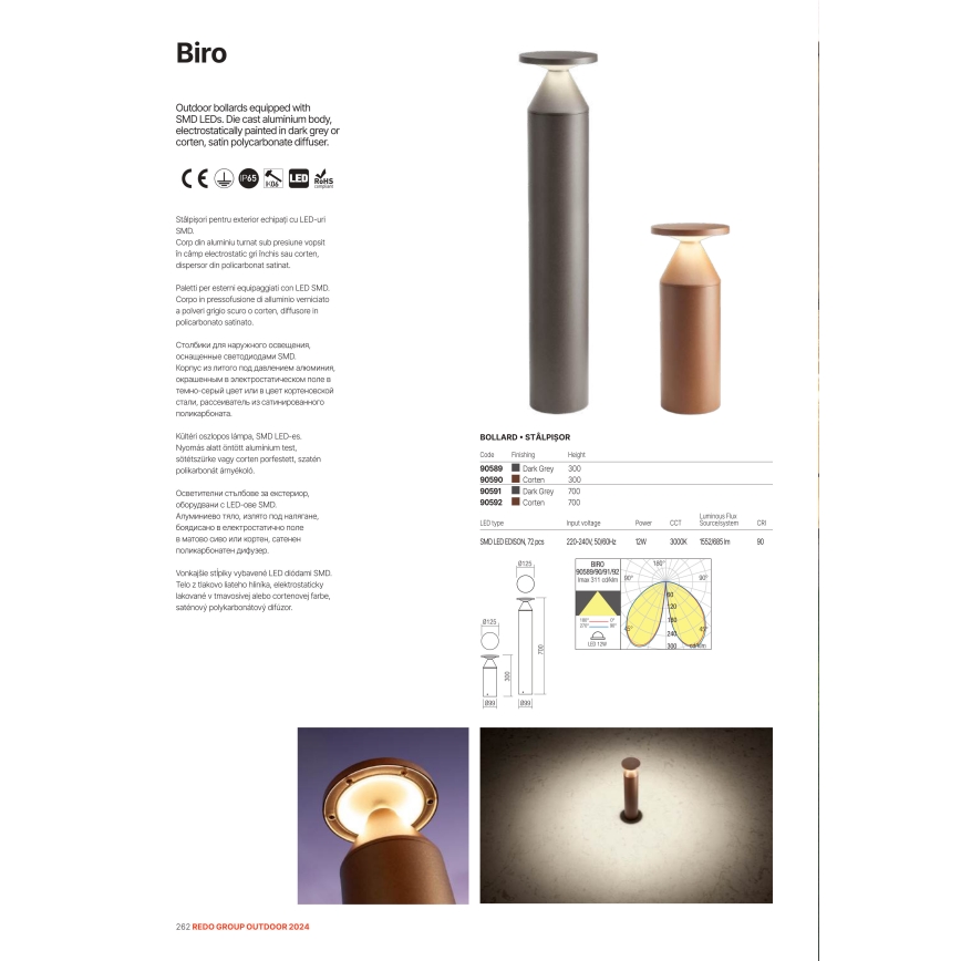 Redo 90590 - Lampe LED d'extérieur BIRO LED/12W/230V 3000K 30 cm IRC 90 IP65 marron