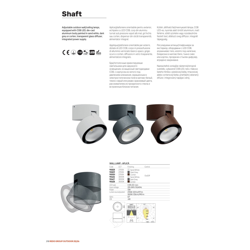 Redo 90627 - Spot d'extérieur LED SHAFT LED/13W/230V 3000K Ø 9 cm IP65 anthracite