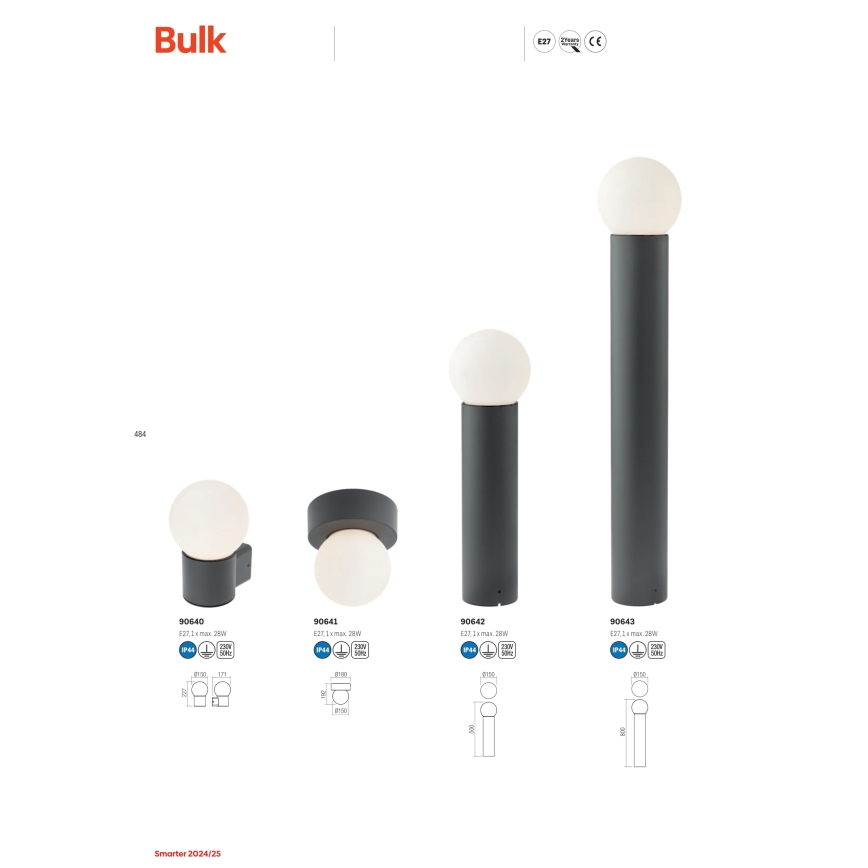 Redo 90643 - Luminaire extérieur BULK 1xE27/28W/230V 80 cm IP44 anthracite