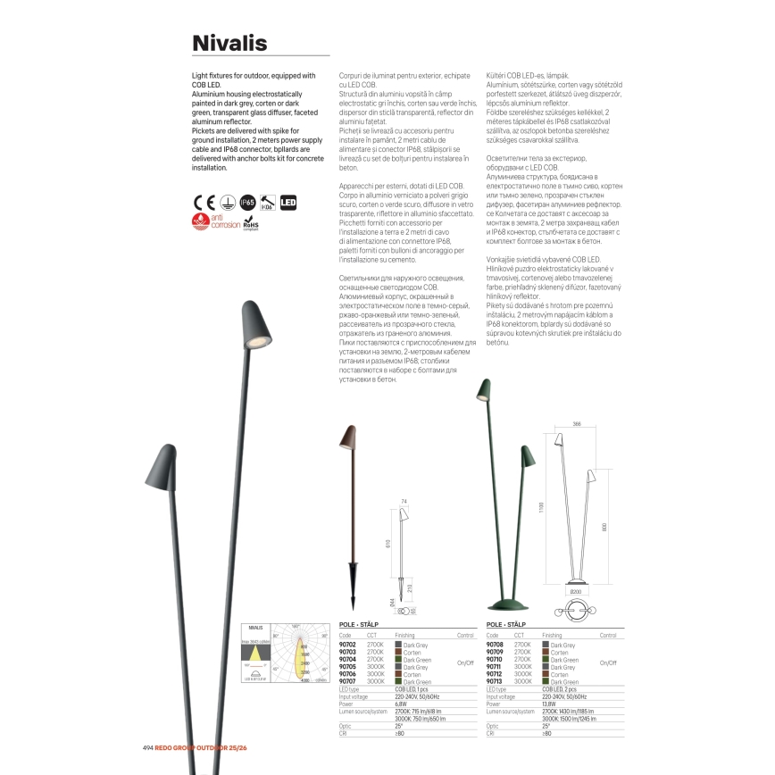 Redo 90711 - Lampe d'extérieur LED NIVALIS 2xLED/6,9W/230V 3000K 110 cm IP65 anthracite