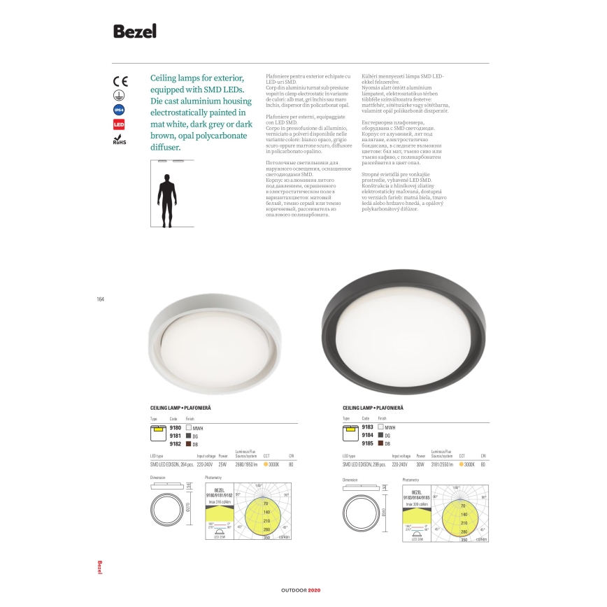 Redo 9184 - Plafonnier LED d'extérieur BEZEL LED/30W/230V Ø 34 cm IP54 anthracite