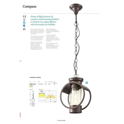 Redo 9573 - Lampadaire extérieur COMPASS 1xE27/42W/230V IP33