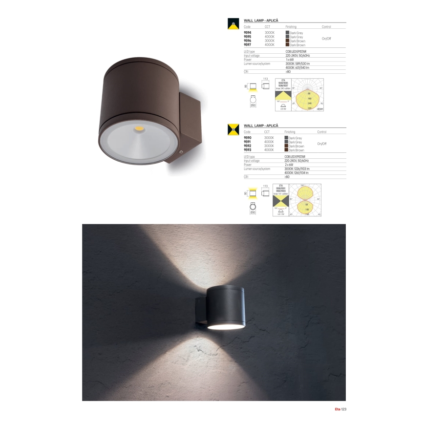 Redo 9596 - Applique murale d'extérieur LED ETA LED/6W/230V 3000K IP54 marron