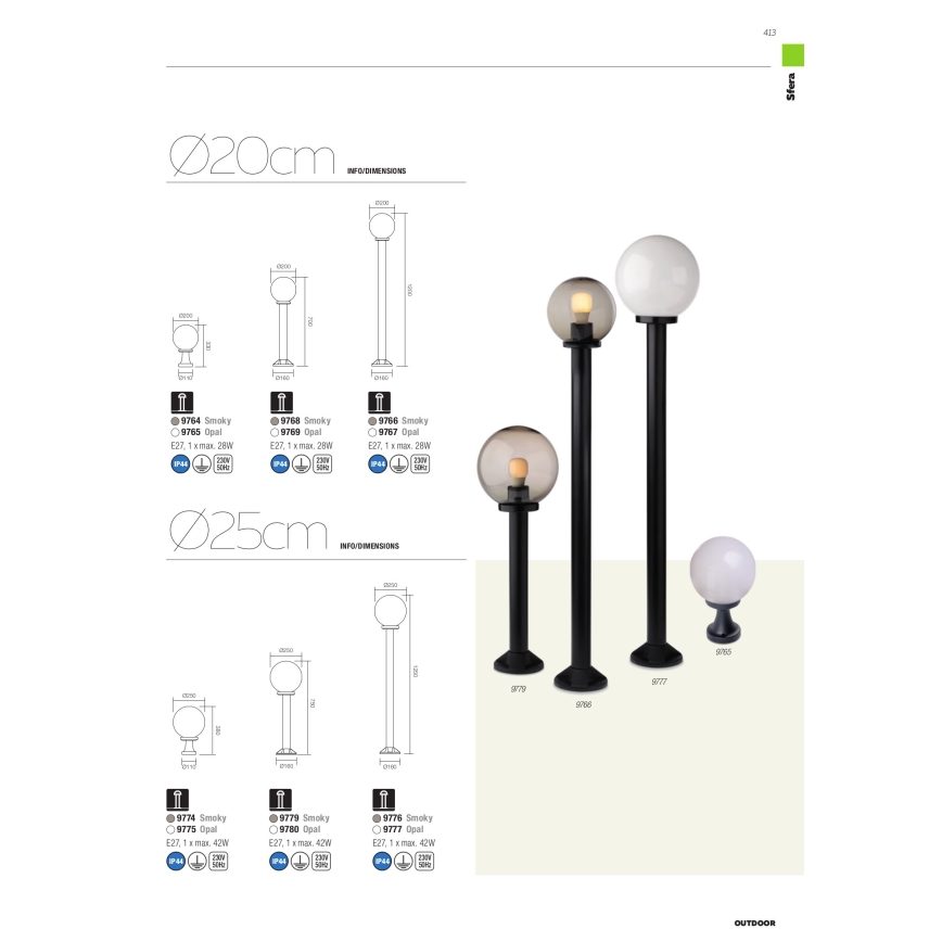 Redo 9775 - Lampe d'extérieur SFERA 1xE27/42W/230V IP44 25x38cm blanc