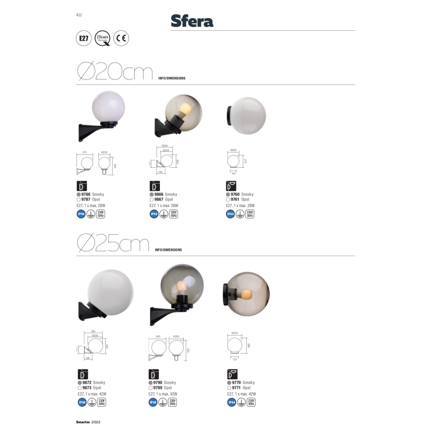 Redo 9866 - Applique murale extérieure SFERA 1xE27/28W/230V IP44