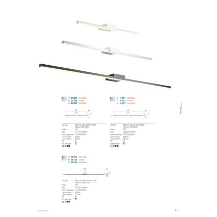 Redo01-3269 - Éclairage de miroir salle de bain ASTON LED/12W/230V 60 cm CRI 90 IP44 chrome brillant
