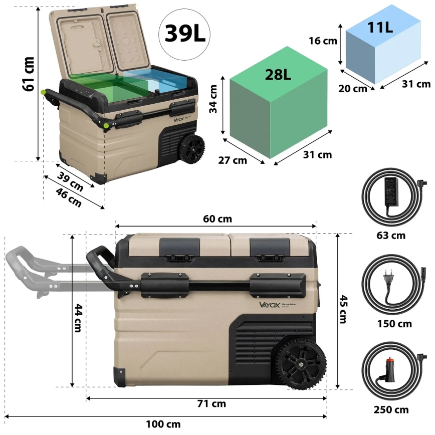 Réfrigérateur de voyage avec écran LCD 39 l 230V/12V/24V marron