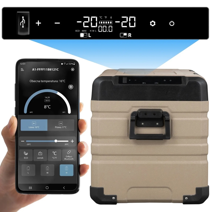 Réfrigérateur de voyage avec écran LCD 39 l 230V/12V/24V marron