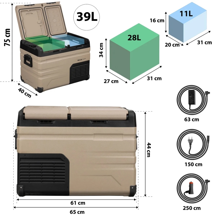 Réfrigérateur de voyage avec écran LCD 39 l 230V/12V/24V marron