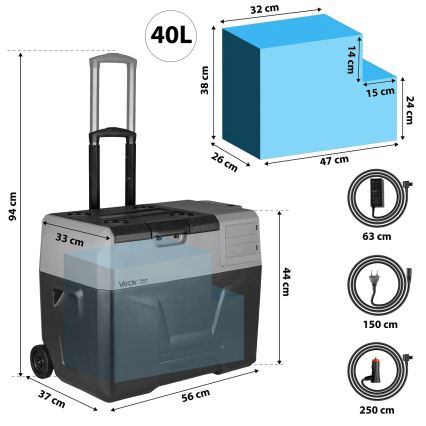 Réfrigérateur de voyage avec écran LCD 40 l 230V/12V/24V noir