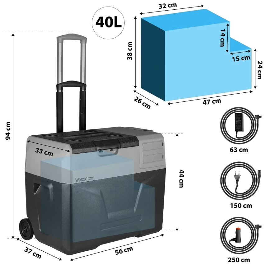 Réfrigérateur de voyage avec écran LCD 40 l 230V/12V/24V noir