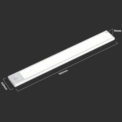 Réglette de cuisine avec détecteur LED/1,5W/5V 1500 mAh 4000K