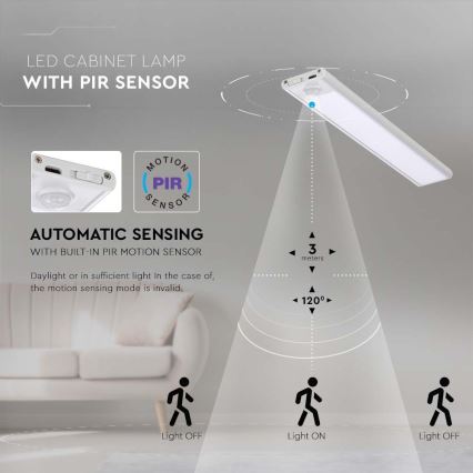 Réglette de cuisine avec détecteur LED/2,5W/5V 3000 mAh 3000K