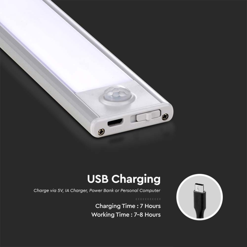 Réglette de cuisine avec détecteur LED/2,5W/5V 3000 mAh 3000K
