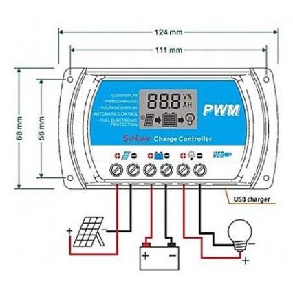 Régulateur de charge solaire PWM 12-24V/20A