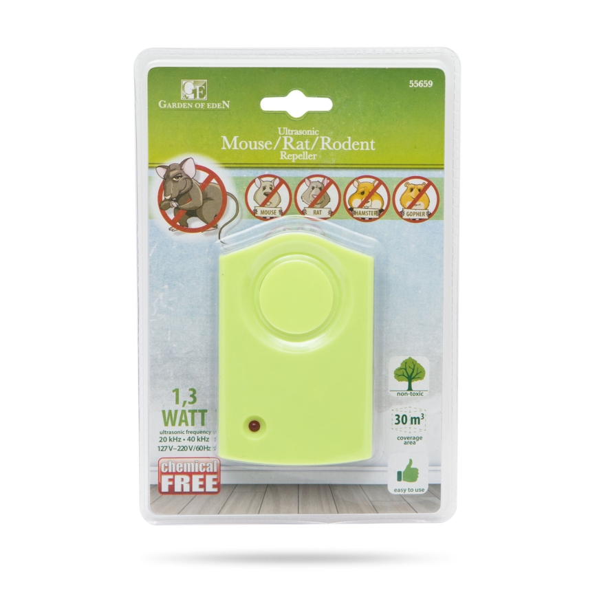 Répulsif ultrasonique pour rongeurs 1,3 W / 230 V, vert