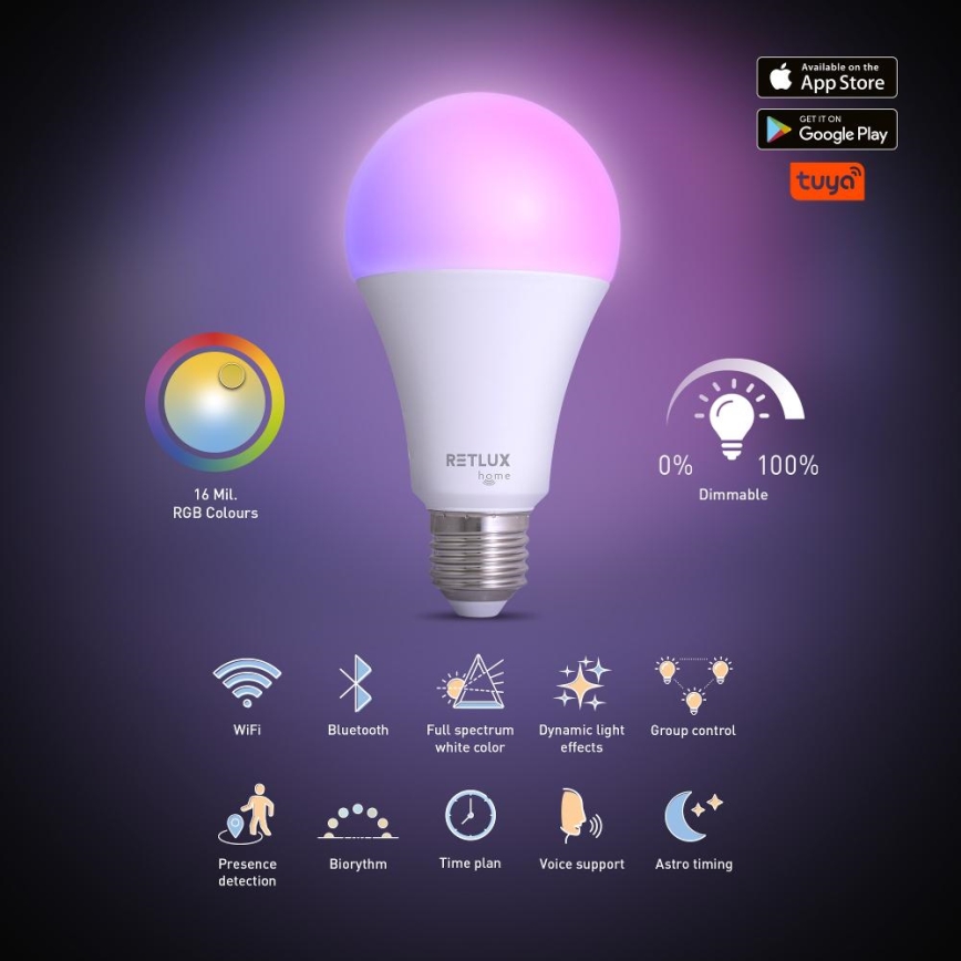 Ampoule à intensité variable LED RGBW A70 E27/14W/230V 2700-6500K Wi-Fi Tuya