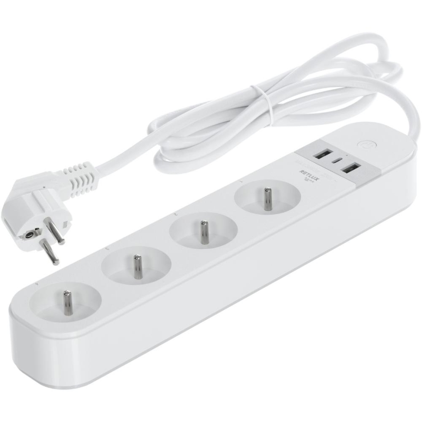 Câble d'extension connecté avec interrupteur 4Z Type E + 2x USB-A + 1x USB-C 1,5m Wi-Fi Tuya blanc
