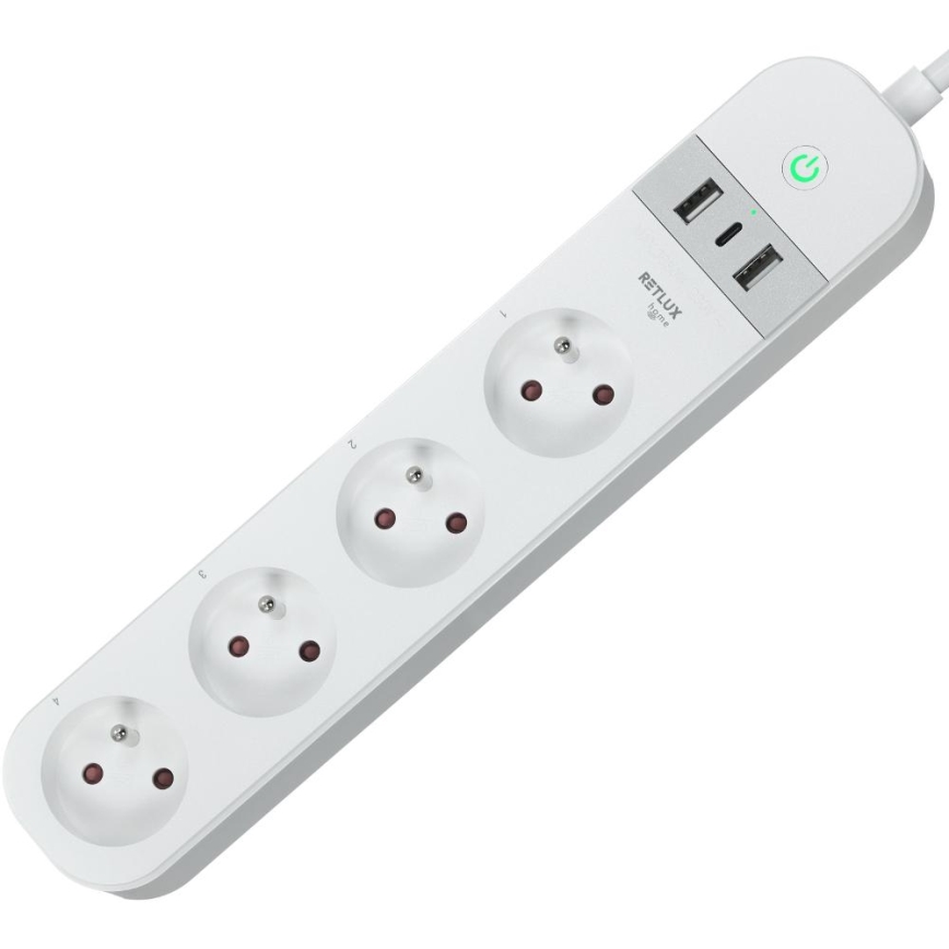 Câble d'extension connecté avec interrupteur 4Z Type E + 2x USB-A + 1x USB-C 1,5m Wi-Fi Tuya blanc
