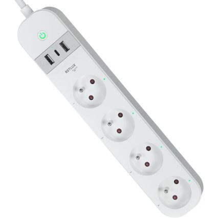 Câble d'extension connecté avec interrupteur 4Z Type E + 2x USB-A + 1x USB-C 1,5m Wi-Fi Tuya blanc