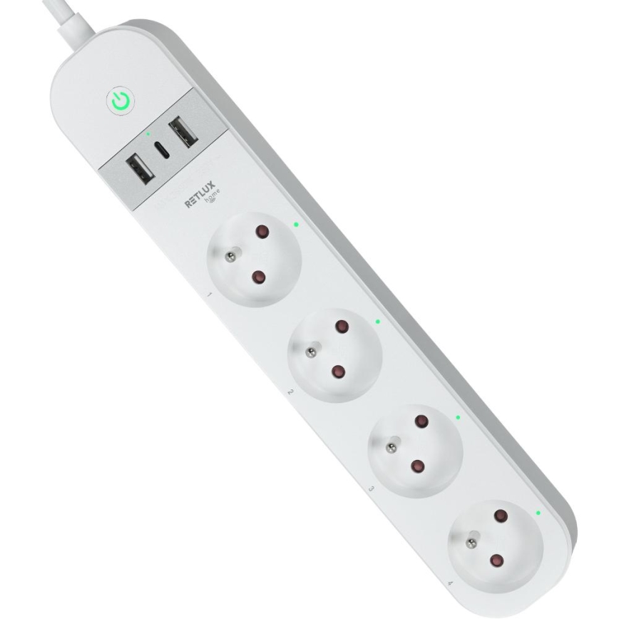 Câble d'extension connecté avec interrupteur 4Z Type E + 2x USB-A + 1x USB-C 1,5m Wi-Fi Tuya blanc