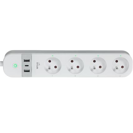 Câble d'extension connecté avec interrupteur 4Z Type E + 2x USB-A + 1x USB-C 1,5m Wi-Fi Tuya blanc