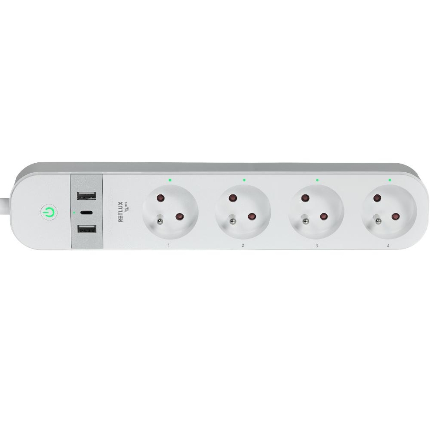 Câble d'extension connecté avec interrupteur 4Z Type E + 2x USB-A + 1x USB-C 1,5m Wi-Fi Tuya blanc