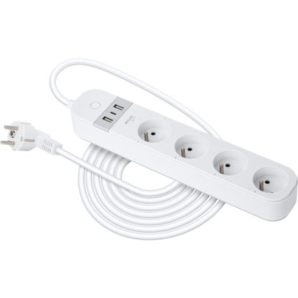 Câble d'extension connecté avec interrupteur 4Z Type E + 2x USB-A + 1x USB-C 1,5m Wi-Fi Tuya blanc