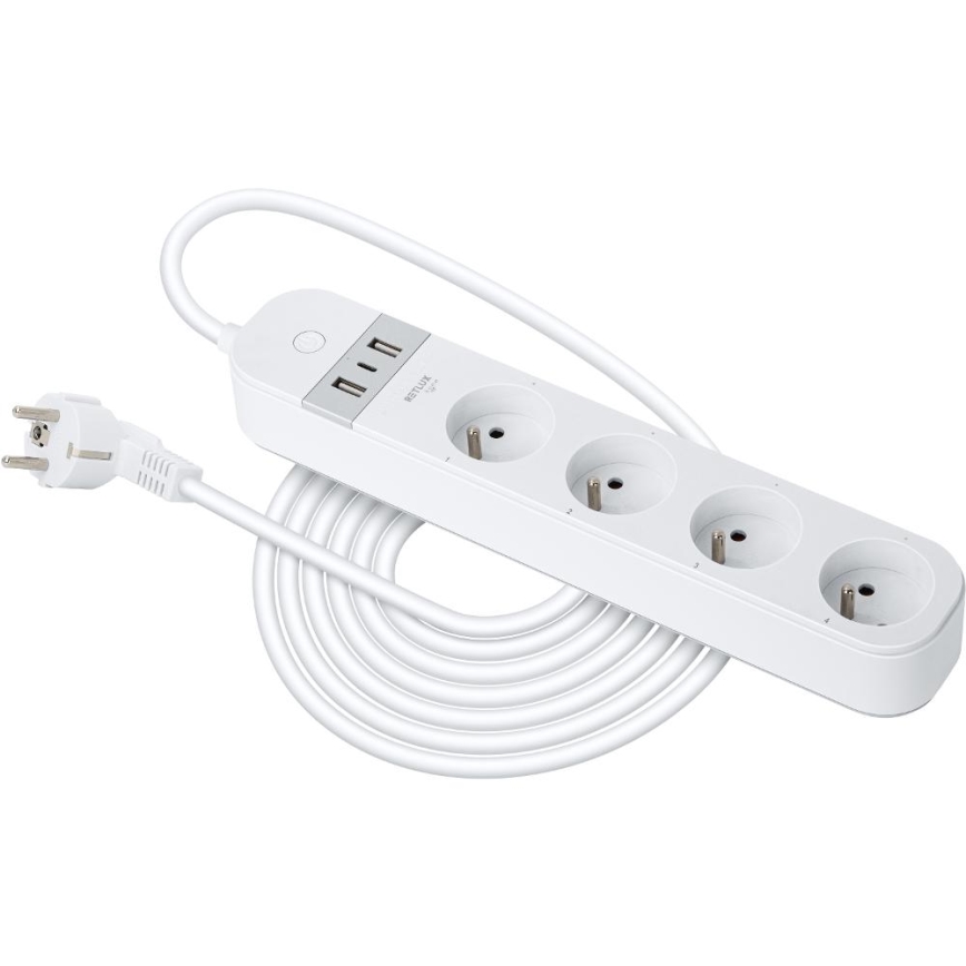 Câble d'extension connecté avec interrupteur 4Z Type E + 2x USB-A + 1x USB-C 1,5m Wi-Fi Tuya blanc