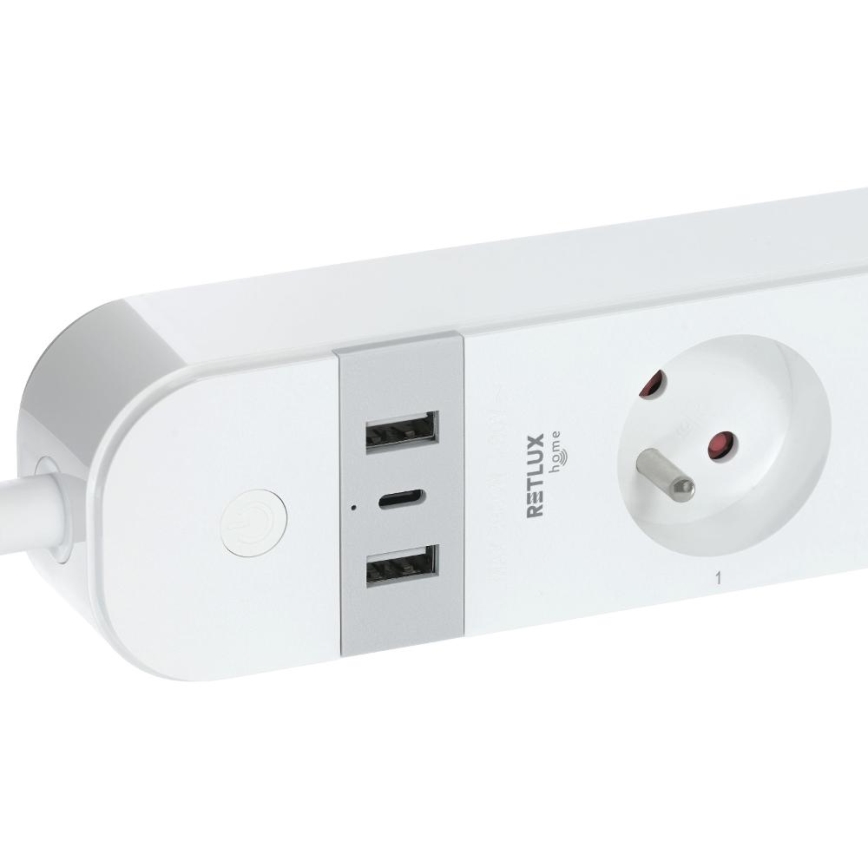 Câble d'extension connecté avec interrupteur 4Z Type E + 2x USB-A + 1x USB-C 1,5m Wi-Fi Tuya blanc