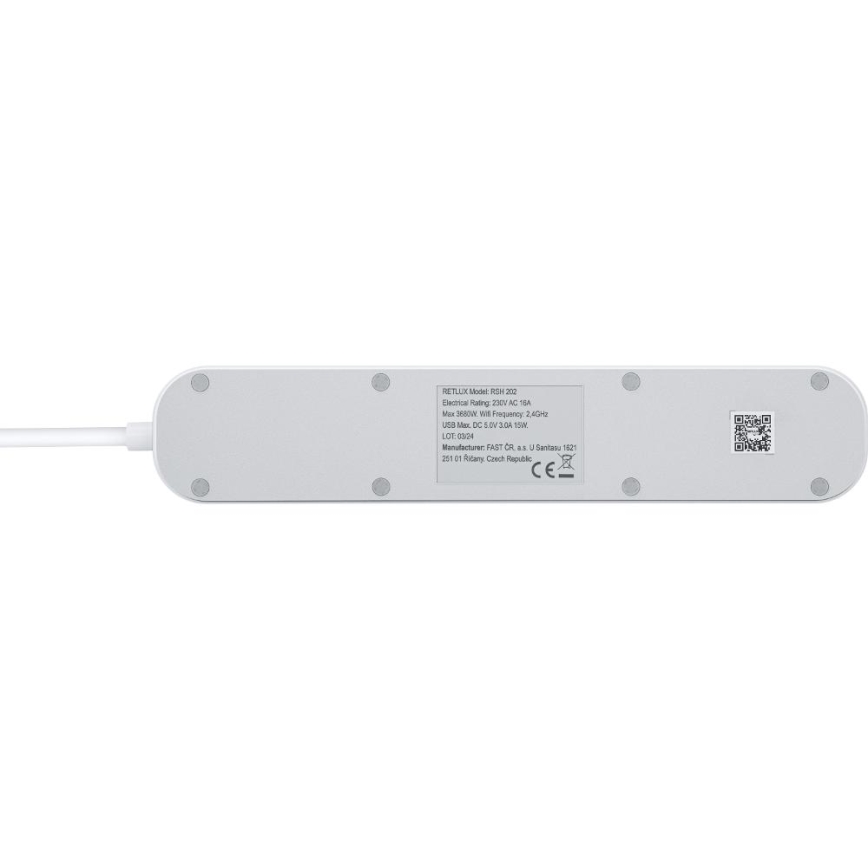 Câble d'extension connecté avec interrupteur 4Z Type E + 2x USB-A + 1x USB-C 1,5m Wi-Fi Tuya blanc