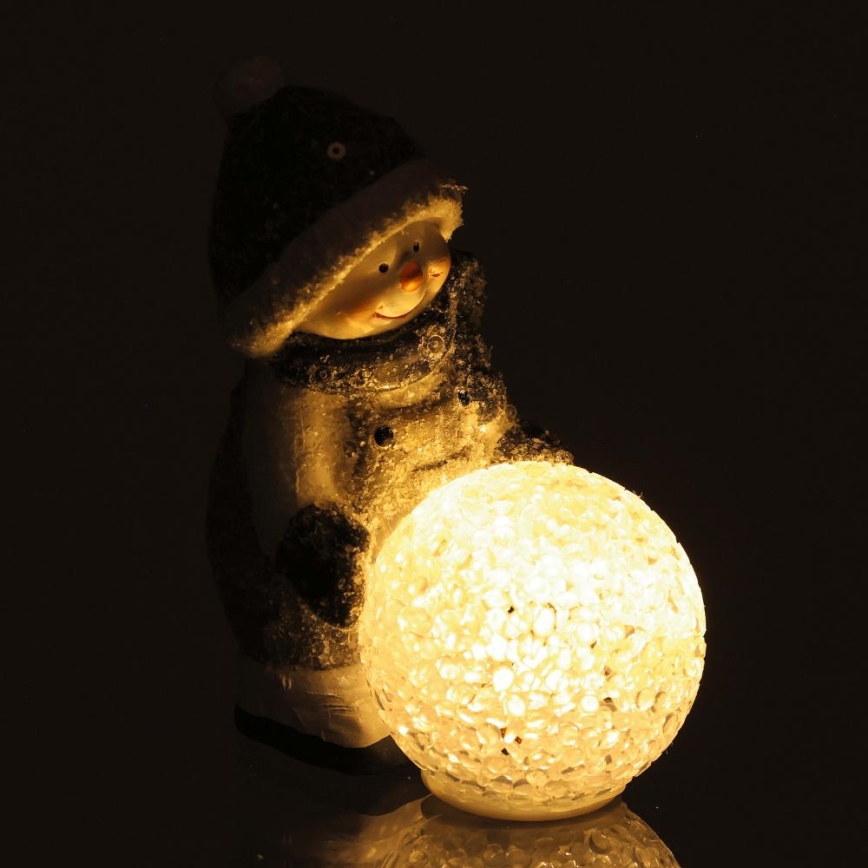 Décoration de Noël LED/2xLR44/blanc chaud bonhomme de neige avec une boule de neige