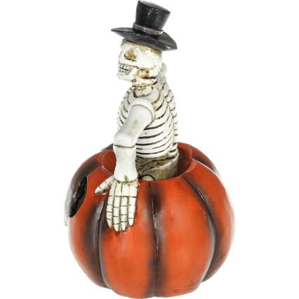 Décoration HALLOWEEN LED/2xLR44/blanc chaud squelette dans une citrouille résine