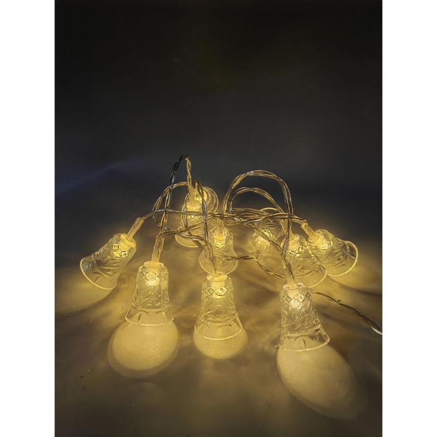 Guirlande de Noël 20xLED/3xAA/blanc chaud 2,2m cloches
