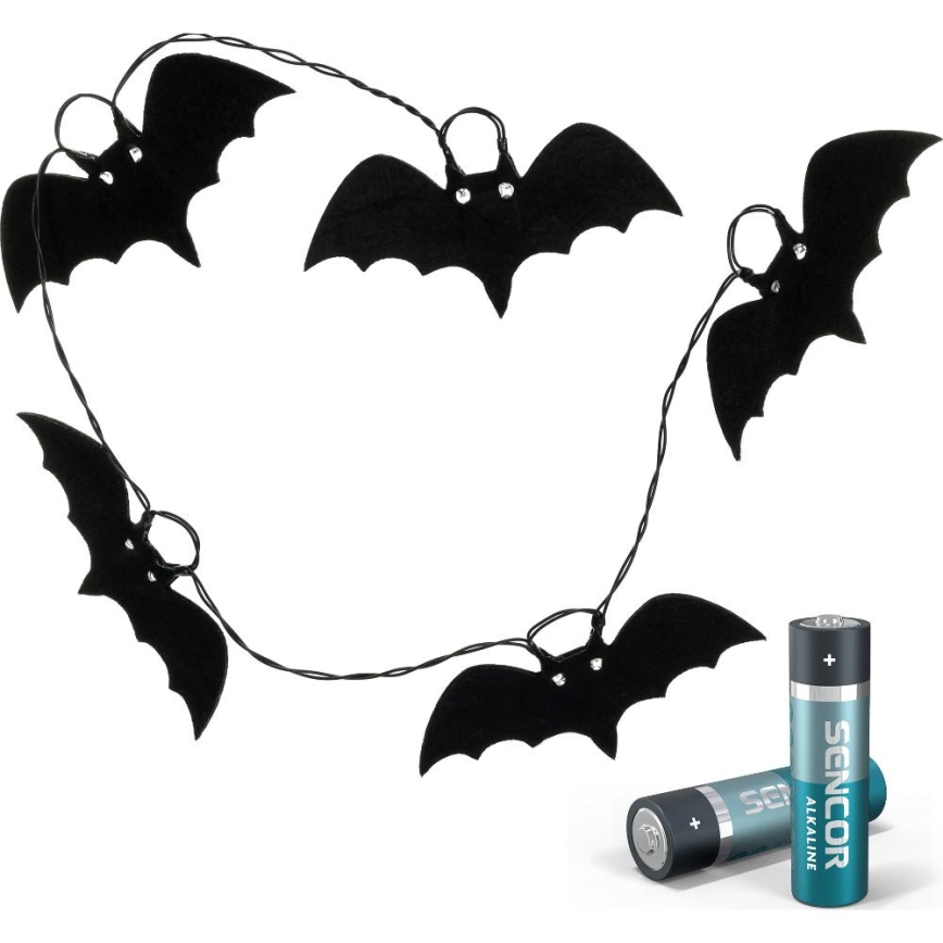 Guirlande décorative HALLOWEEN 10xLED/2xAA/blanc chaud 1,3m chauves-souris