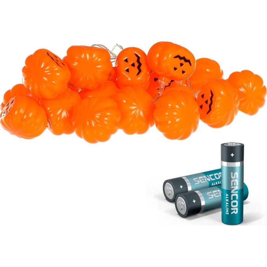 Guirlande décorative HALLOWEEN 20xLED/3xAA/blanc chaud 3,3m citrouilles