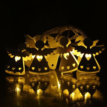 Guirlande lumineuse LED 10 LED – alimentation 2×AA – blanc chaud – 2 m – anges