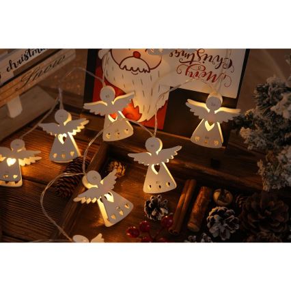 Guirlande lumineuse LED 10 LED – alimentation 2×AA – blanc chaud – 2 m – anges