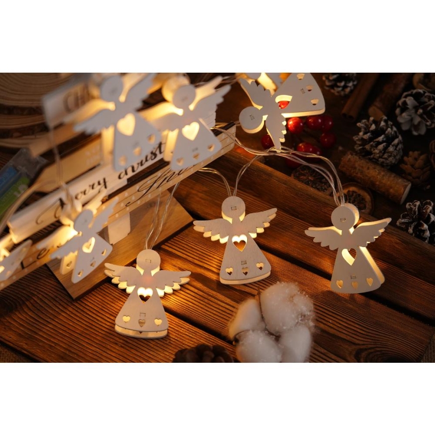 Guirlande lumineuse LED 10 LED – alimentation 2×AA – blanc chaud – 2 m – anges