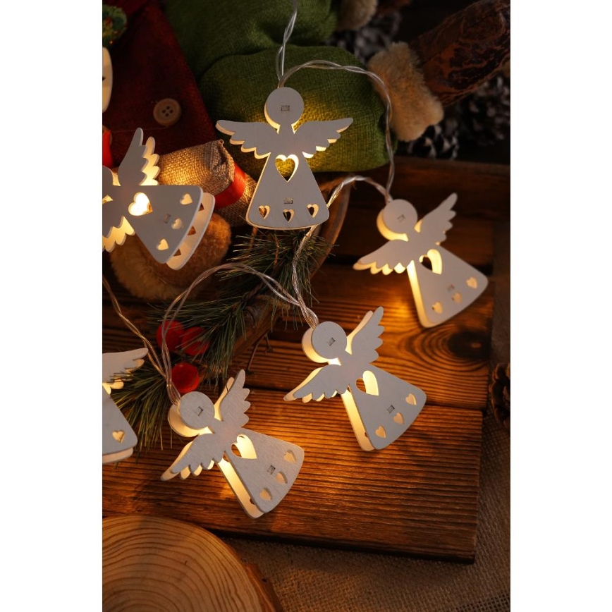 Guirlande lumineuse LED 10 LED – alimentation 2×AA – blanc chaud – 2 m – anges