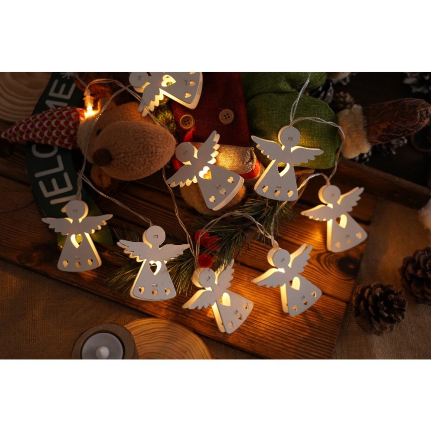 Guirlande lumineuse LED 10 LED – alimentation 2×AA – blanc chaud – 2 m – anges