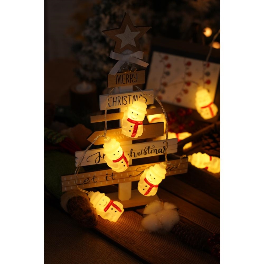 Guirlande LED 20xLED/3xAA/blanc chaud 3,3m bonhommes de neige