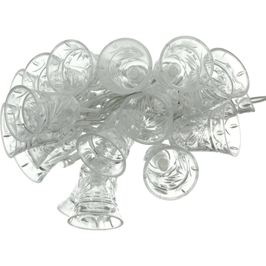 Guirlande LED 20 LED, alimentation 3x piles AA, blanc chaud, 2,2 m, petites clochettes décoratives