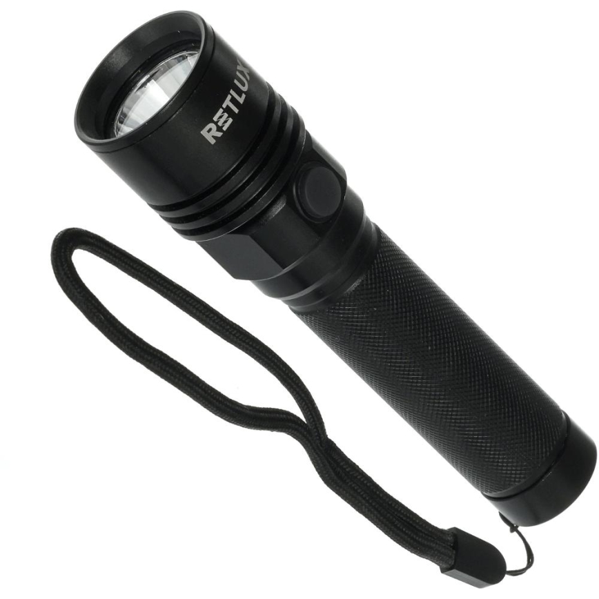 LED Lampe torche rechargeable en aluminium LED/3W/2000 mAh IPX4 noire
