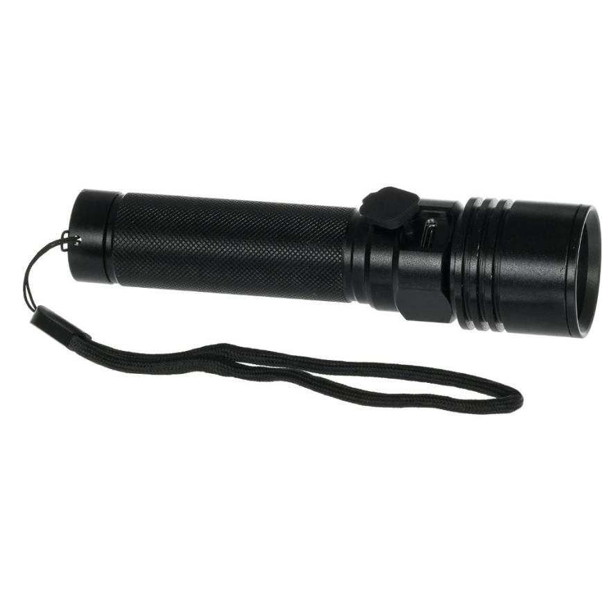 LED Lampe torche rechargeable en aluminium LED/3W/2000 mAh IPX4 noire